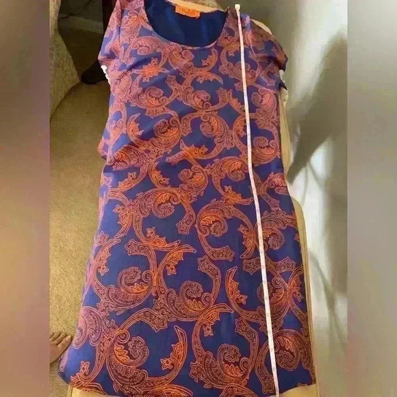 Voom Womens XS Scoop Neck Bell Sleeve Tunic Top Blue Knit Print Hippie Boho - Picture 9 of 14